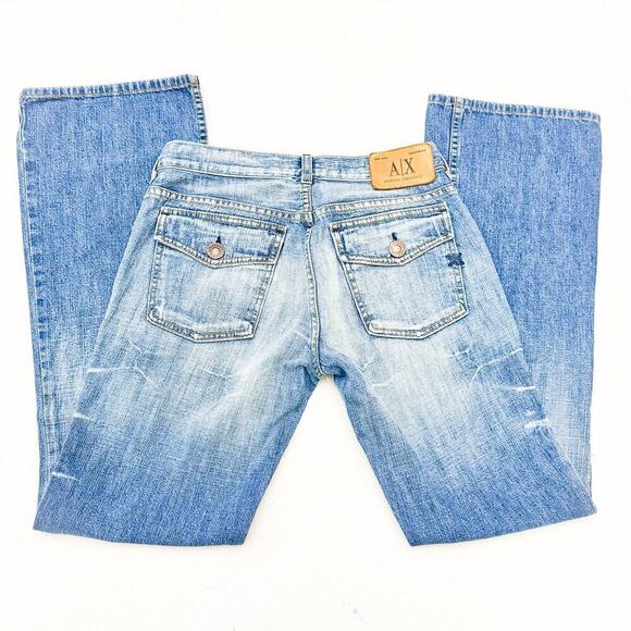 Armani Exchange Parras Dark Stone Light Wash Wide Leg Denim Jeans Size 2 Short - Picture 5 of 8